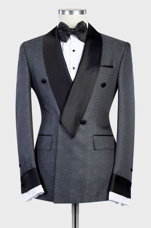 Latest Design Dark Gray Double Breasted Shawl Lapel Best Fit Men Suit