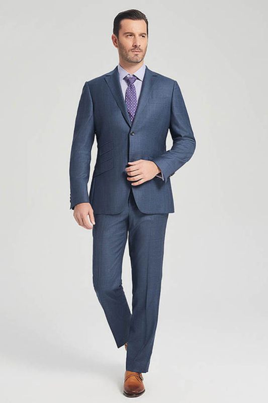 Three Flap Pockets Navy Two Button Premium Mens Formal Suit