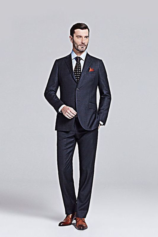 Mens Gentleman Grey Plaid Lapel Black Suit
