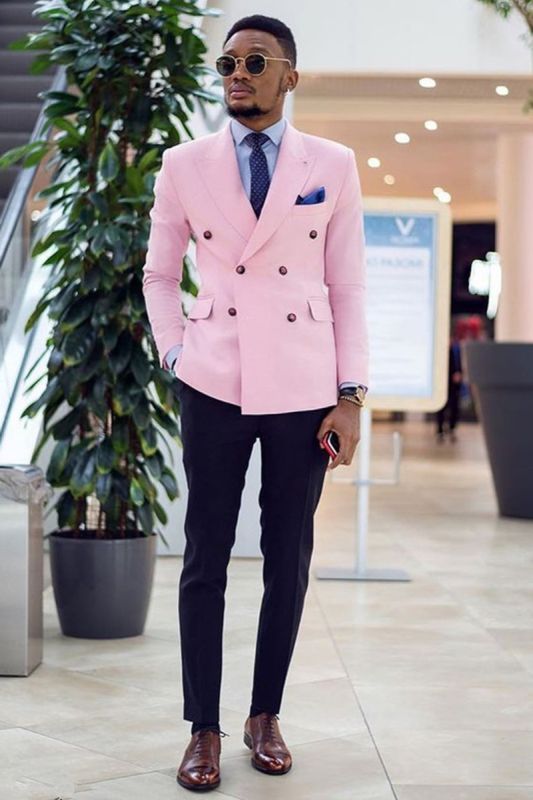 Anthony Pink Double Breasted Point Lapel Slim Fit Mens Suit