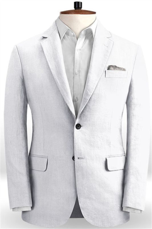 White Linen Beach Wedding Dress With Pants |  FASHION Groom Wedding Tuxedo Men Blazer