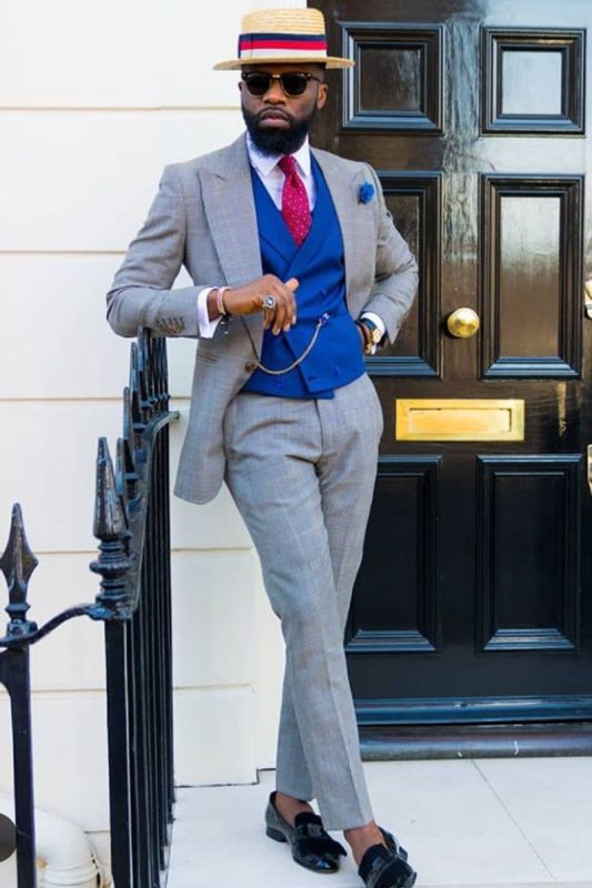 Mohamed Fashion Bespoke Slim Fit Lapel Check Mens Suit