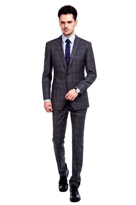Custom Checked Dark Grey Mens Formal Suit