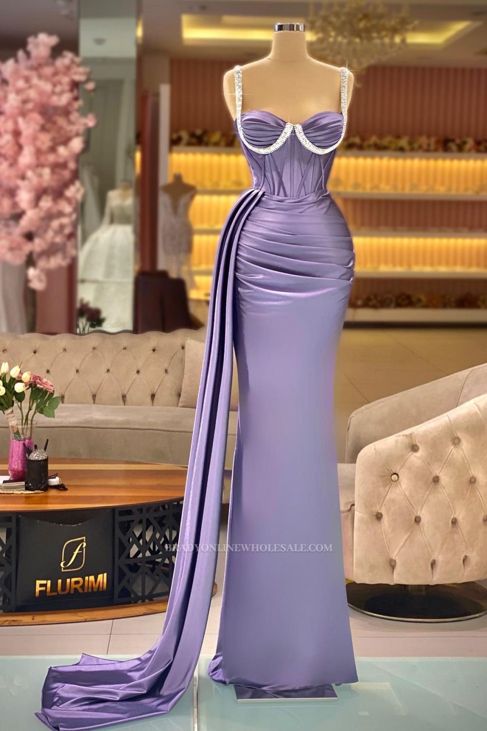 Beautiful long ball gowns Lavender prom dresses evening dresses with glitter