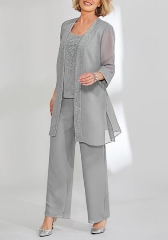 Simple 3 Piece Suit Mother of the Bride Dress Silver | Motherdress with Jacket