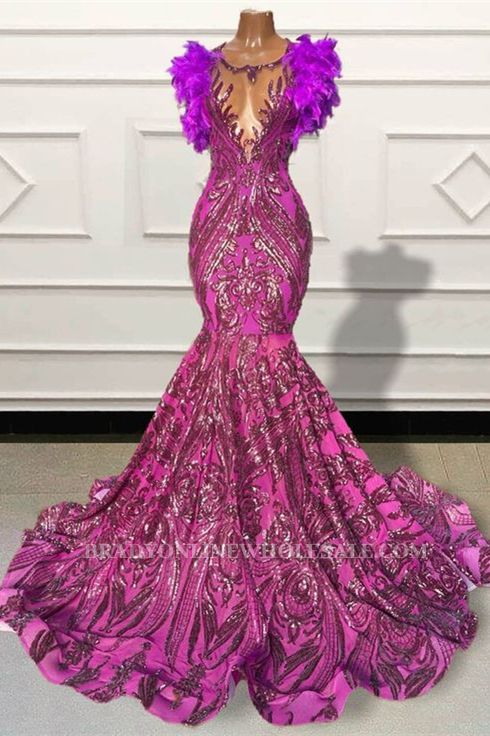 Cap sleeves Feathers Mermaid Fit and Flare Prom Dresses