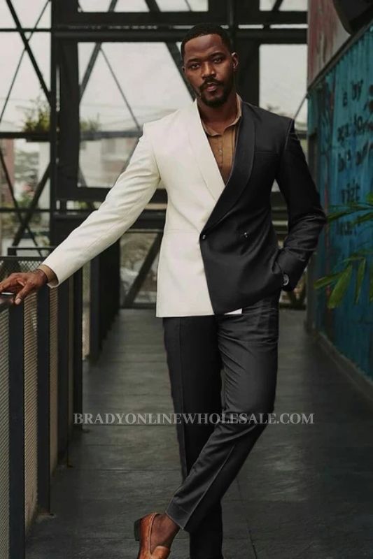 Fancy Black Shawl Lapel Double Breasted Prom Two Suits