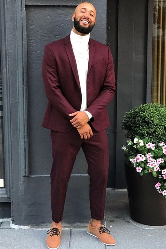 Ethan New Burgundy Two Piece Mens Fashion Prom Suit