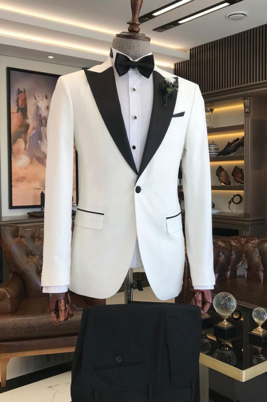 Aries Gorgeous White Slim Tailored Custom Groom Wedding Suit