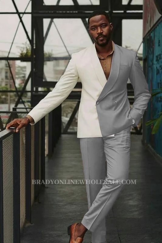 John Fashion  Gray Shawl Lapel Double Breasted Prom Suits