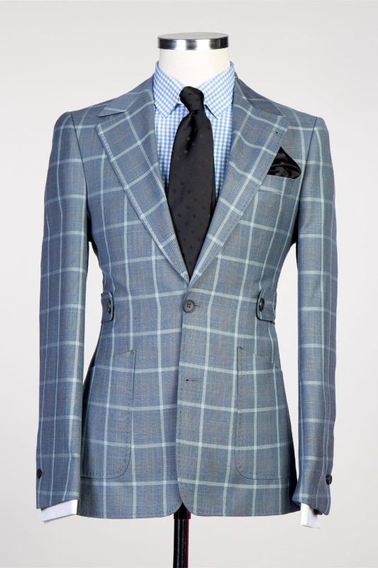 New Gray Plaid Two-Piece Fashion Men's Business Suit