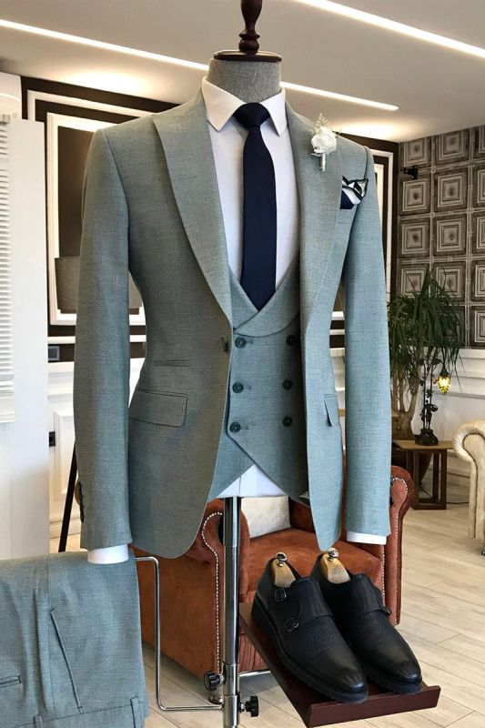 Henry Stylish Grey 3 Piece Point Lapel Mens Business Suit
