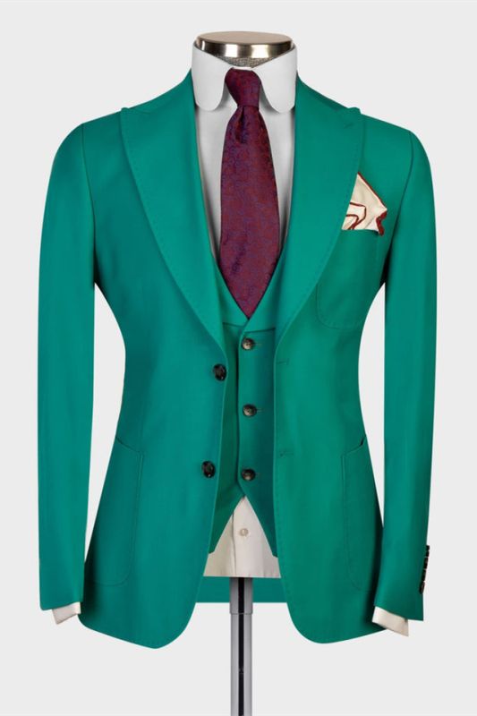 Green Pointed Lapel Three-Piece Fashion Prom Suit