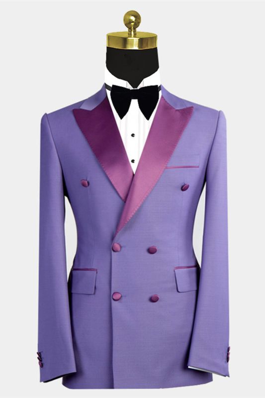 Nickolas Fashion Point Lapel Purple Custom Double Breasted Mens Suit