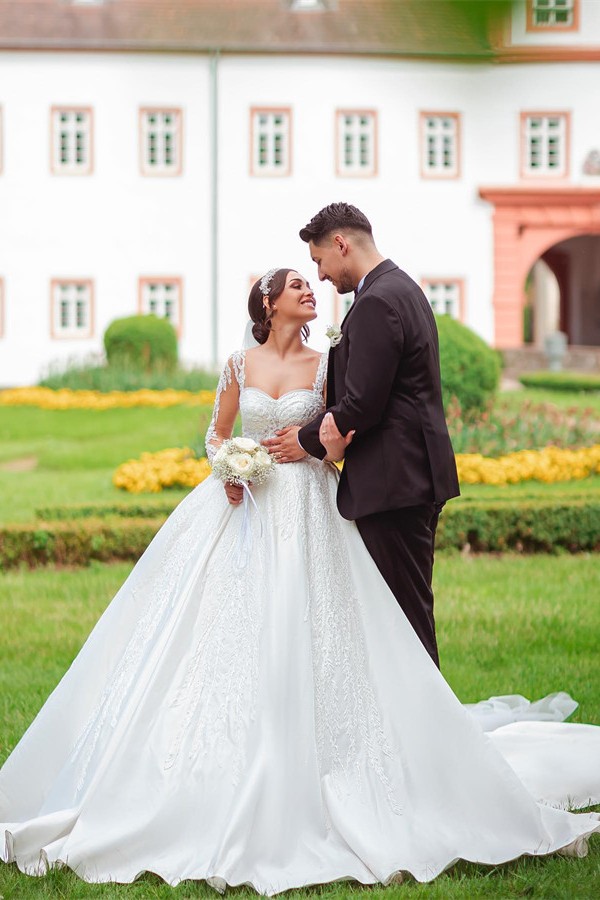Designer Wedding Dresses Satin | Lace wedding dresses with sleeves