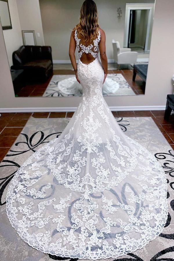 Beautiful Wedding Dresses V Neckline | Mermaid lace wedding dress