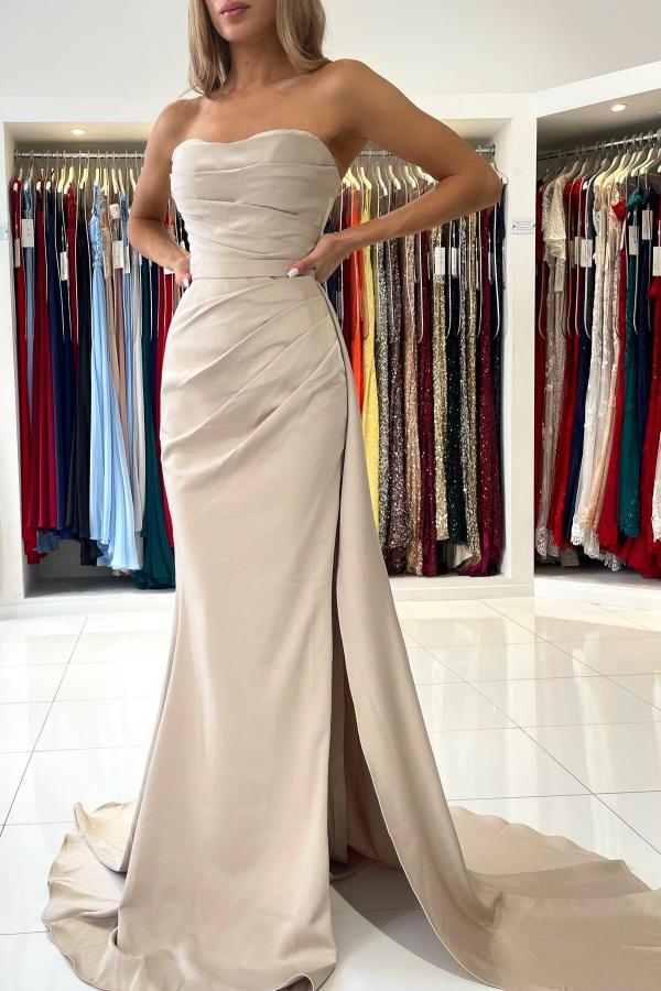 Champagne Sweetheart High Split Prom Dress with Half Train