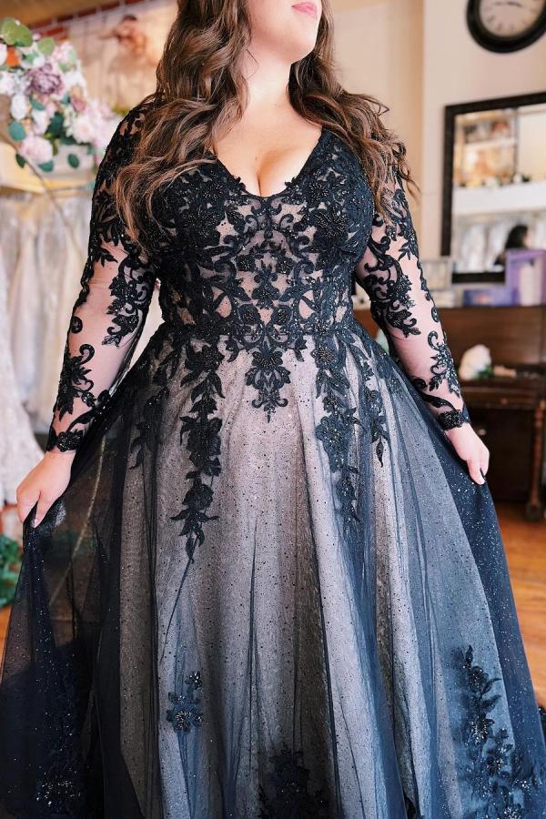 Vintage Wedding Dresses with Sleeves | Black Wedding Dresses A Line Lace
