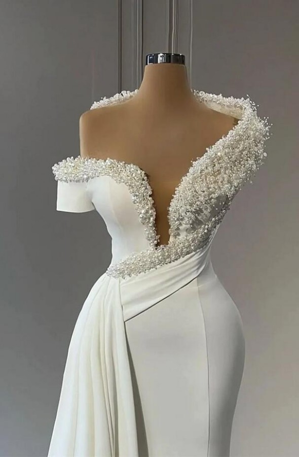 Luxury Evening Dresses with Glitter | Long White Prom Dresses