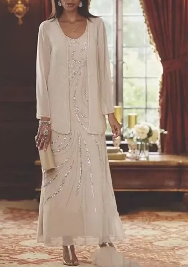 White Long A-Line Mother of the Bride Dress with Light Silk