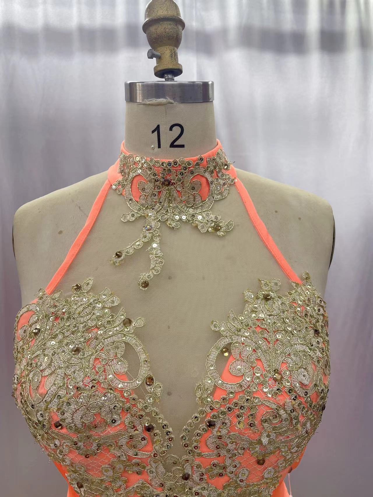 Sparkling Tangerine Ball Gown Prom Dress with Lace