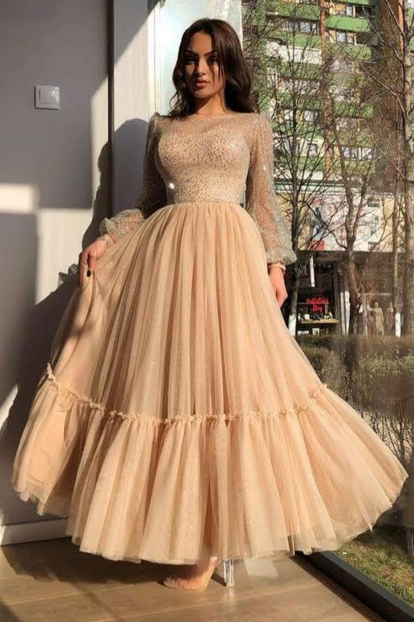 Chic Bubble Sleeves Tulle A-line Party Dress Daily Wear Dress