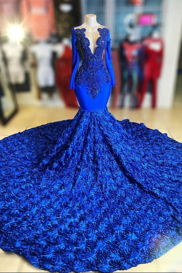 Royal Blue Mermaid Fit-and-Flare Prom Dress