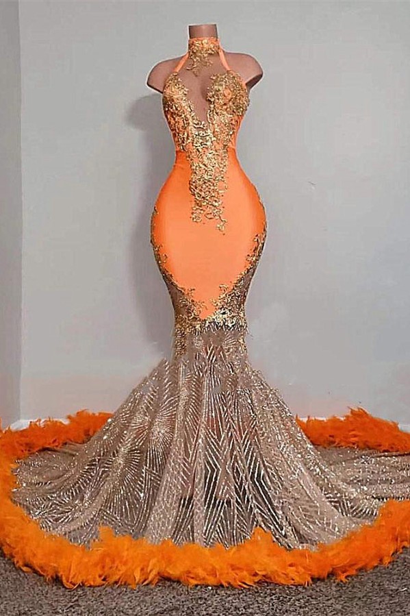 Sparkling Tangerine Ball Gown Prom Dress with Lace
