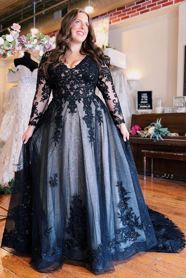 Vintage Wedding Dresses with Sleeves | Black Wedding Dresses A Line Lace