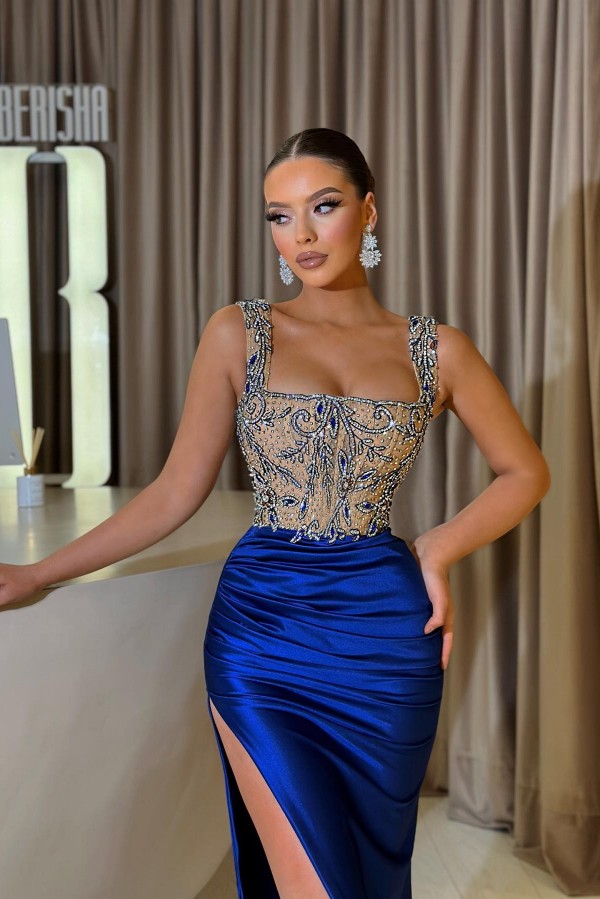 Designer King Blue Long Evening Dress | Glitter Prom Dress
