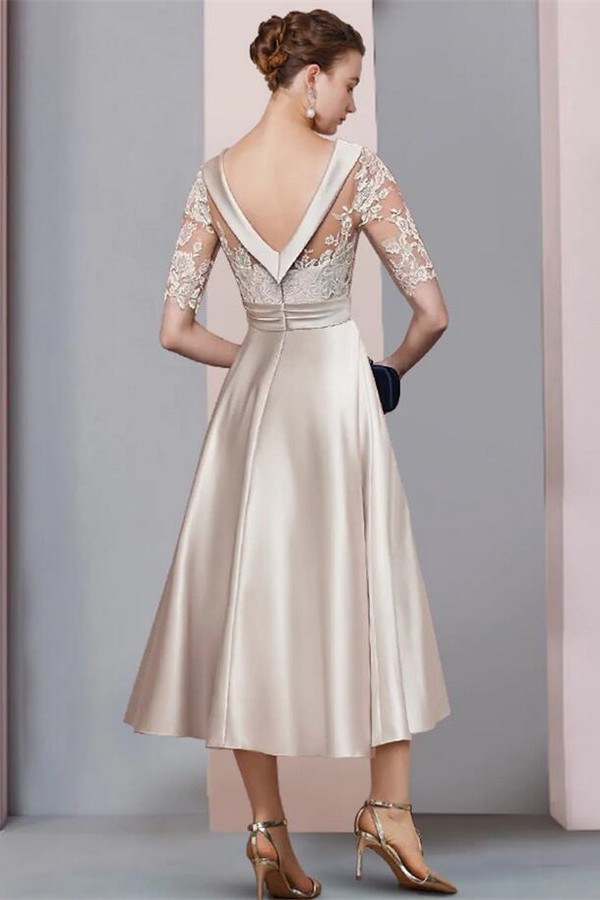 Simple wedding dress tea long section | Sleeve lace wedding dress