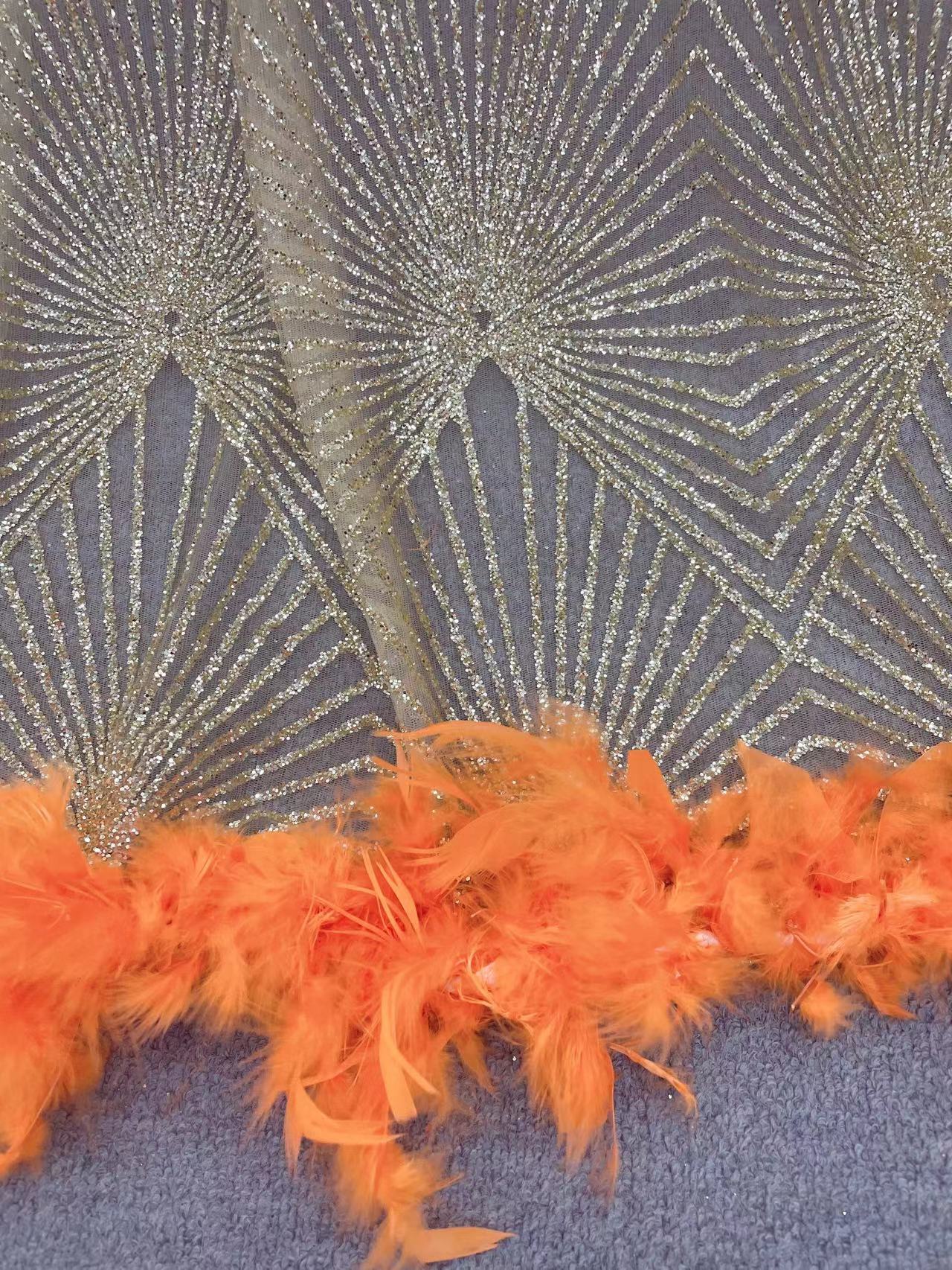 Sparkling Tangerine Ball Gown Prom Dress with Lace