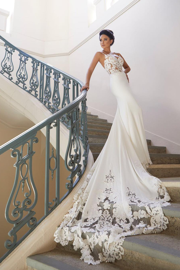 Sexy Spaghetti Strap Mermaid Chiffon Lace Wedding Dress