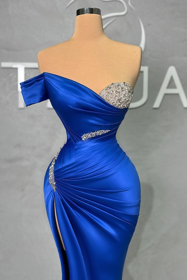 Designer King Blue Prom Dress | Long Glitter Evening Dress