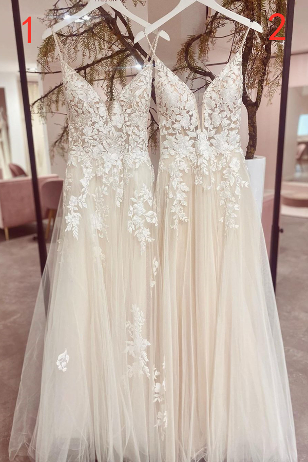 Elegant Spaghetti Strap Floral Lace Erin Wedding Dress