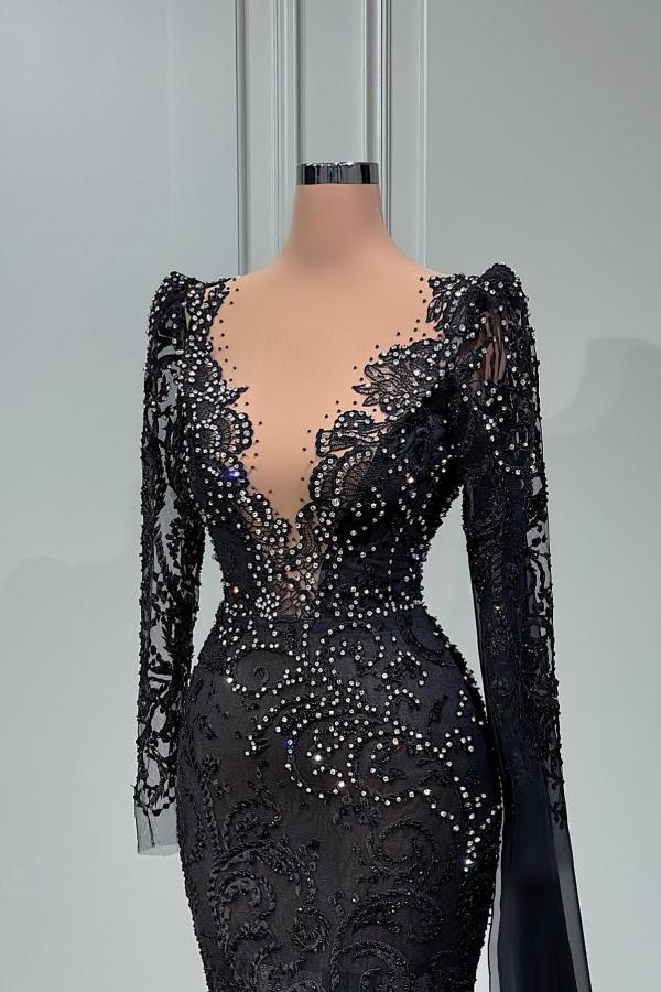 Elegant Evening Dresses with Sleeves | Black Lace Prom Dresses