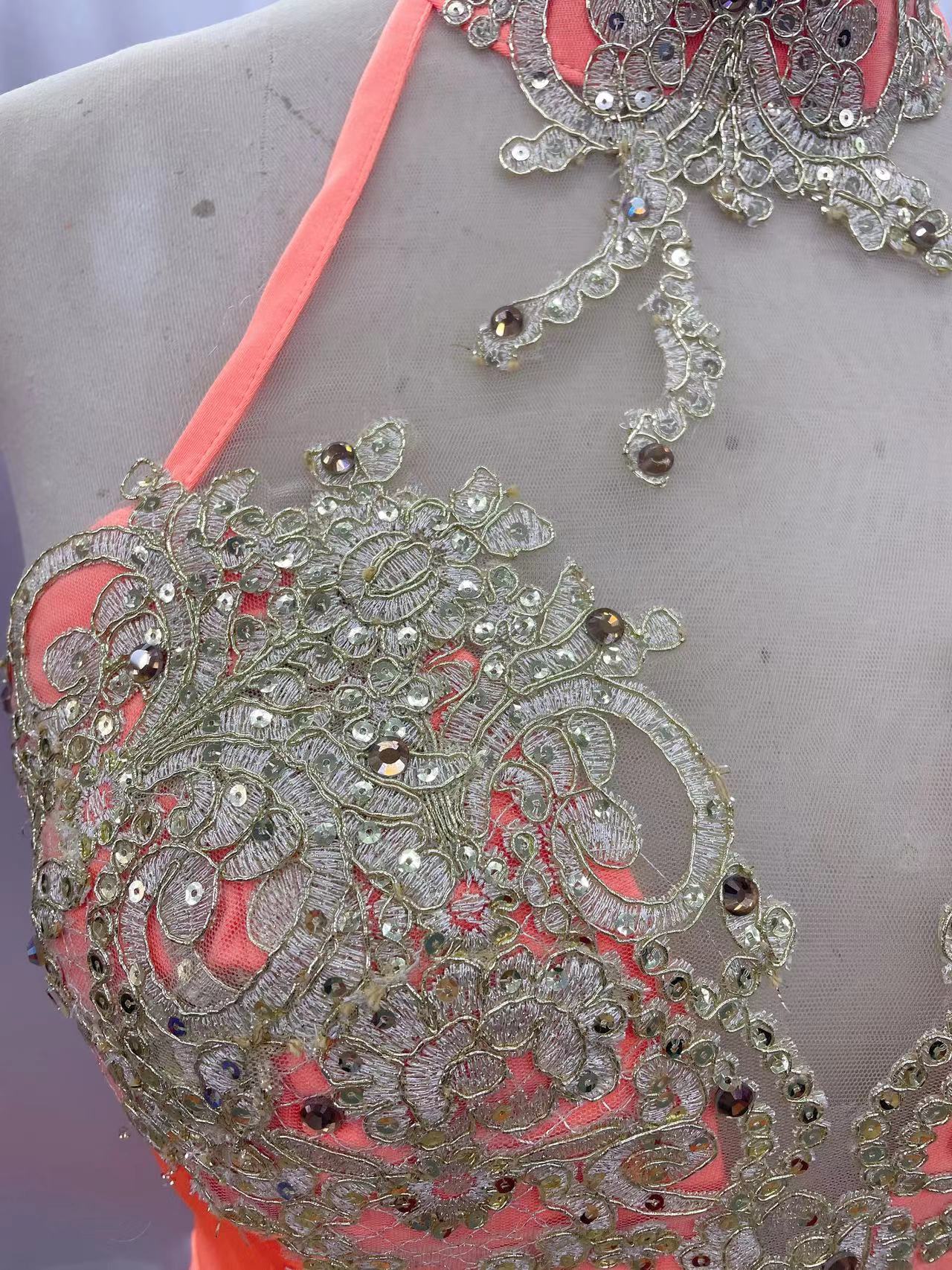 Sparkling Tangerine Ball Gown Prom Dress with Lace