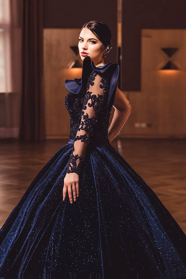 Gorgeous One Long Sleeve Dark Purple A-line Ball Gown