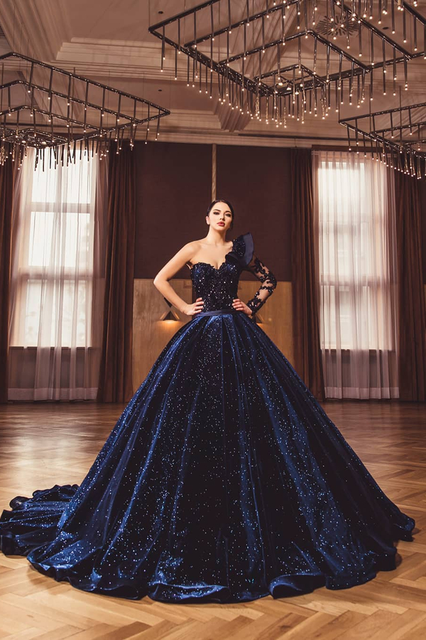 Gorgeous One Long Sleeve Dark Purple A-line Ball Gown