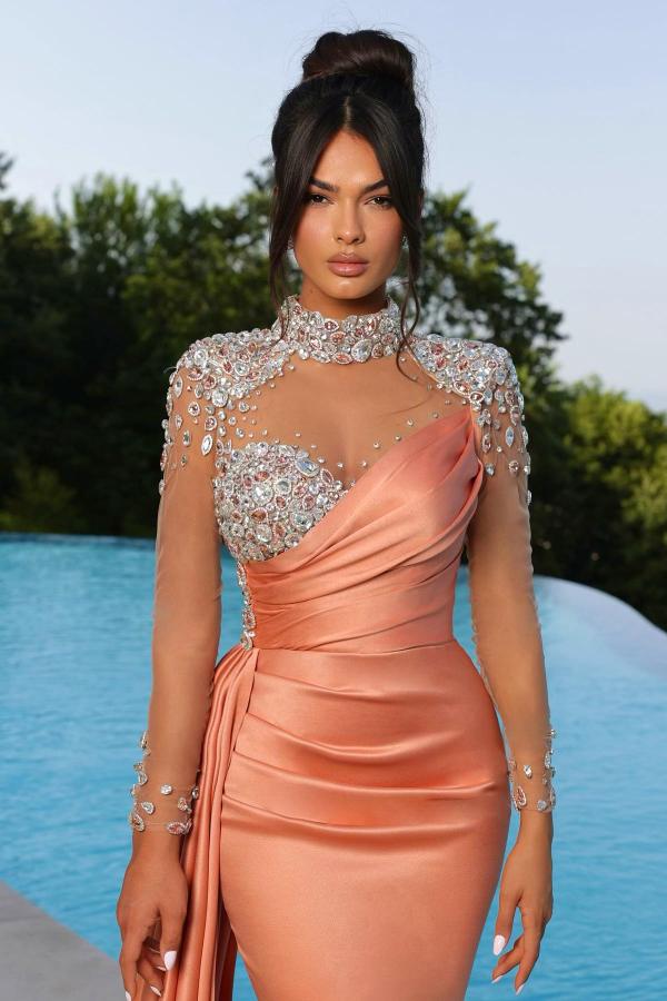 Elegant Long Glitter Evening Dress | Prom Dress with Sleeves
