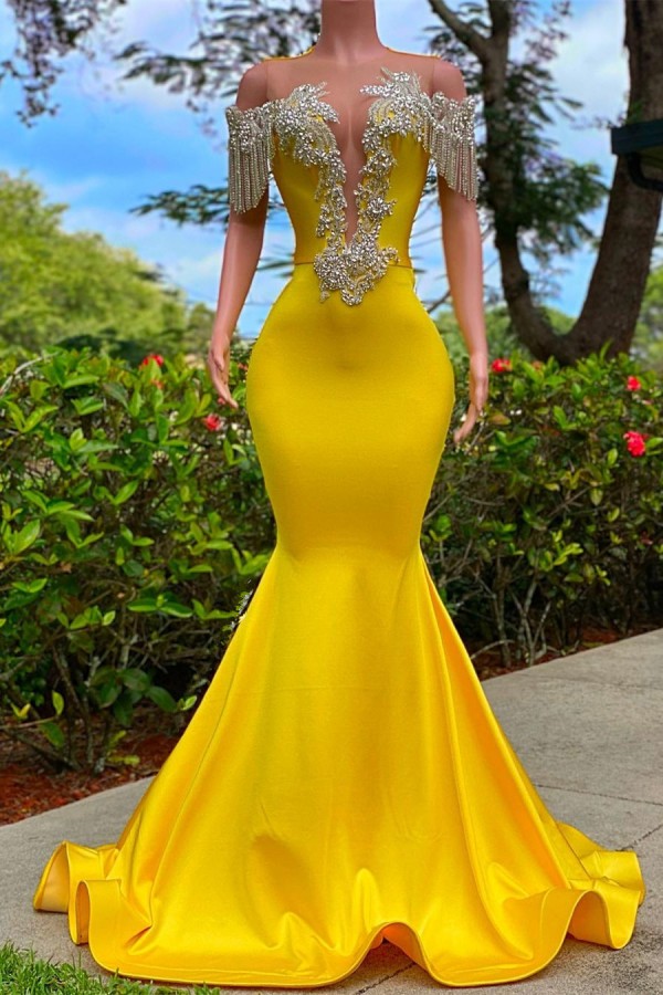 Hot Yellow Glitter Long Prom Dress