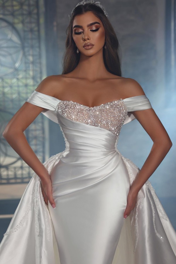 Luxury Wedding Dresses With Glitter | Satin wedding dresses A line
