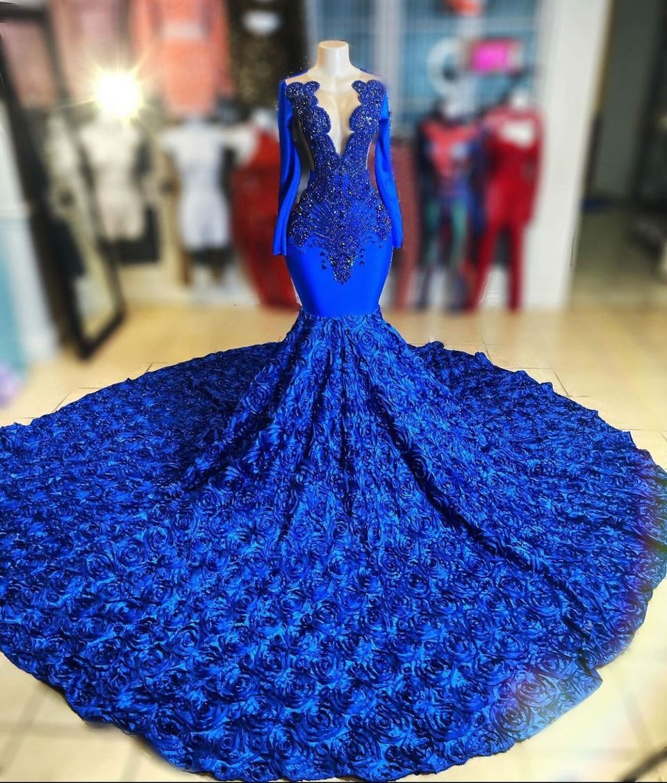 Royal Blue Mermaid Fit-and-Flare Prom Dress