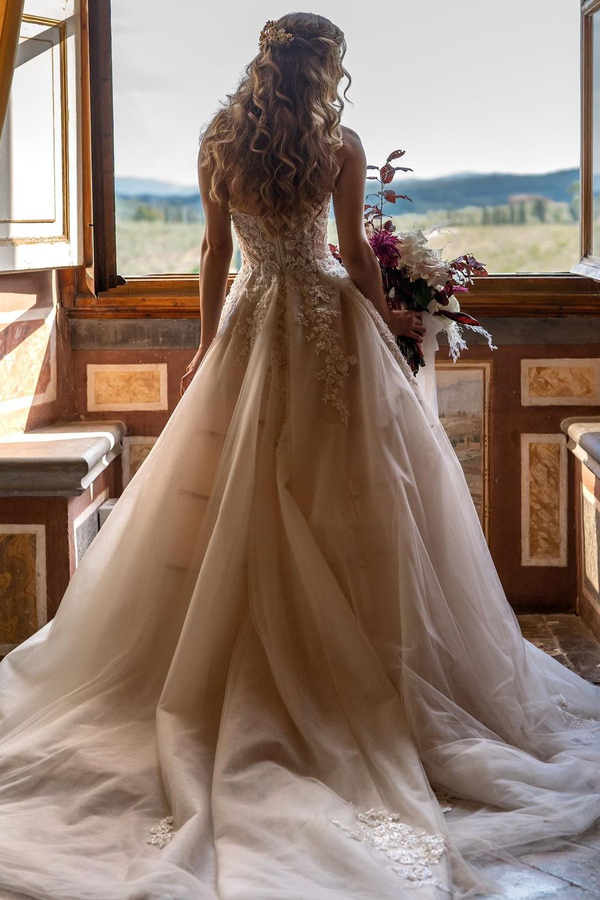 Strapless Sweetheart Lace A-Line Floor-Length Wedding Dress