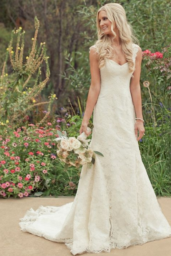 Simple Straps Sleeveless A-Line Bridal Wedding Dress