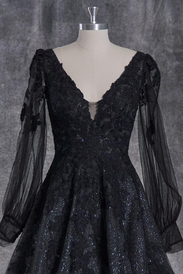 Vintage Wedding Dresses A Line Black | Wedding Dresses With Sleeves