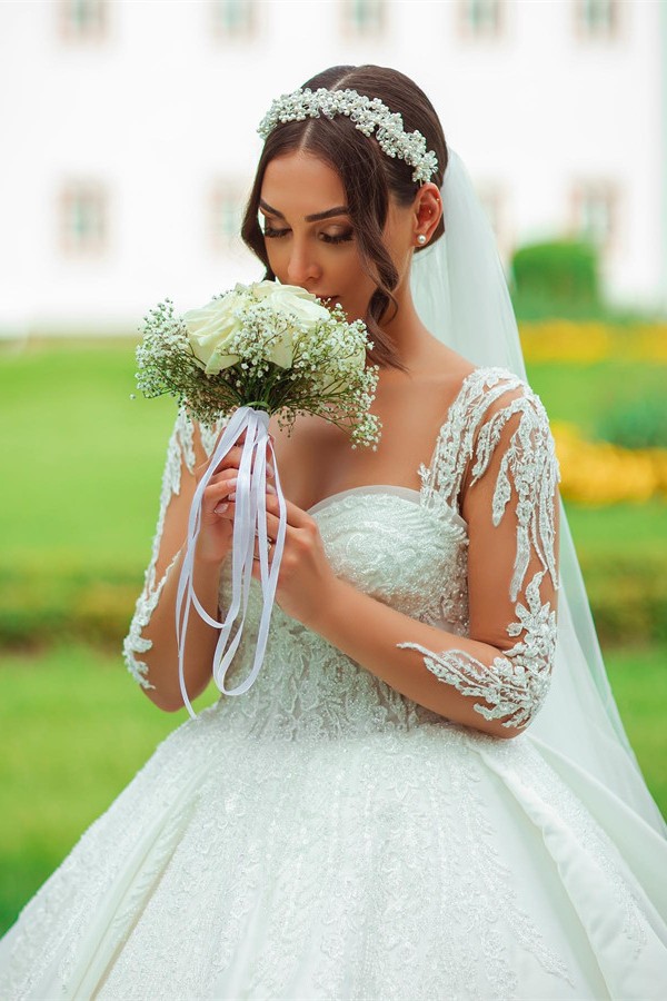 Designer Wedding Dresses Satin | Lace wedding dresses with sleeves