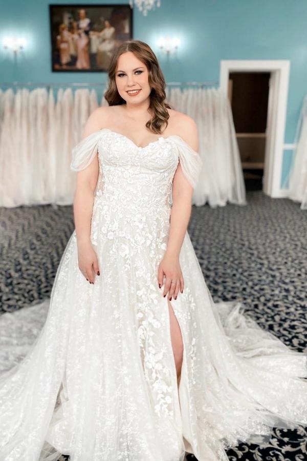 Vintage Off Shoulder Sleeveless A Line Lace Wedding Gowns