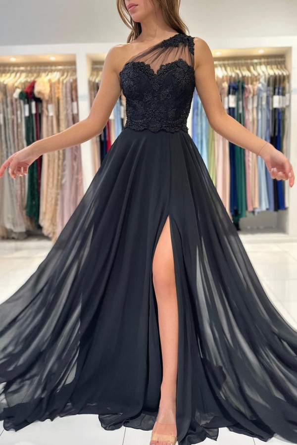 Designer Long Black Evening Dress | Lace Prom Dress