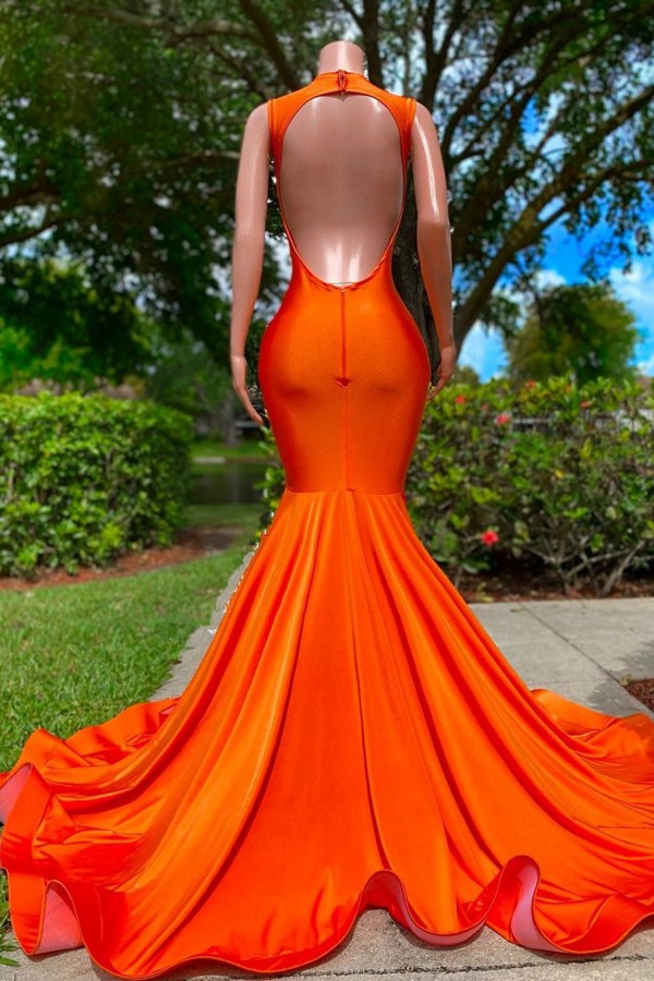 Orange V-Neckline Glitter Long Prom Dress